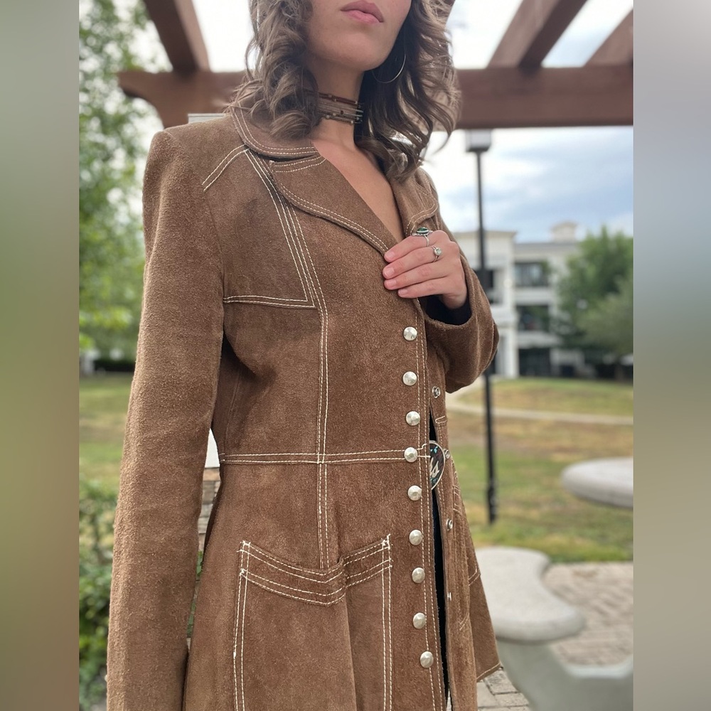 Vintage 70s Suede Snap Front Jacket Coat, Western Hippie Retro S/M